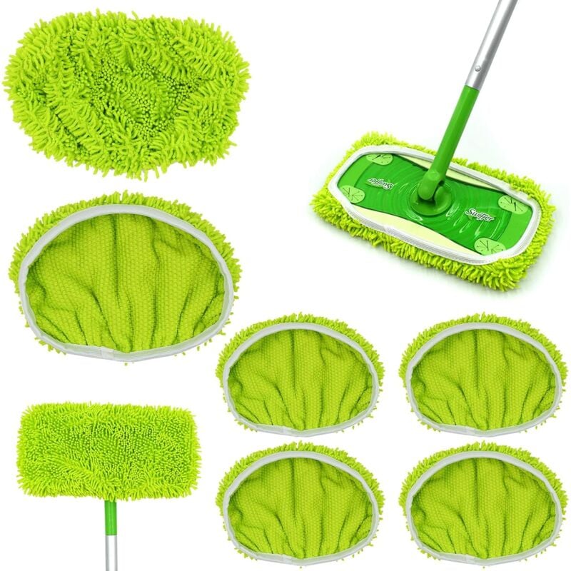Csparkv - 6 pièces Serpillière Recharge Balai Vapeur, Vert Tampons de Vadrouille en Microfibre, Lavables Mop de Chiffons de Rechange en Microfibre,