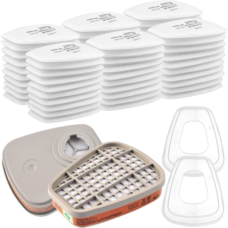 Csparkv - 6001 Rechange Filtres de Protection Respiratoire Réutilisable Kit, 60 Cotons Filtrants, pour Filtration Purifier, Face Protection,