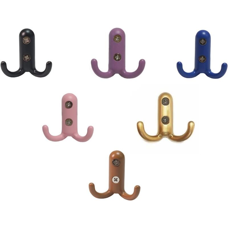 6Pcs Colorful Kids Wall Hooks Screws Small Decorative Metal Hooks for Nursery Kids Room Coat Rack Hat Hooks Key Hooks Double Hooks b - Csparkv