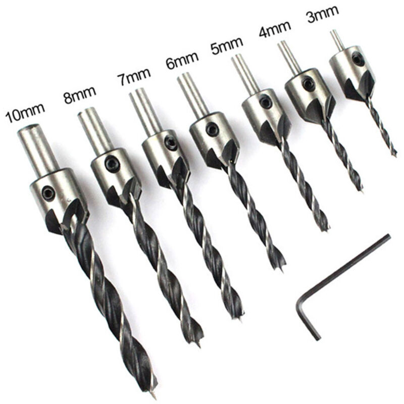 Image of Csparkv - 7 Stück hss 5 Senkerbohrer Bohrer Holzfase 3–10 mm Schraubenschlüssel