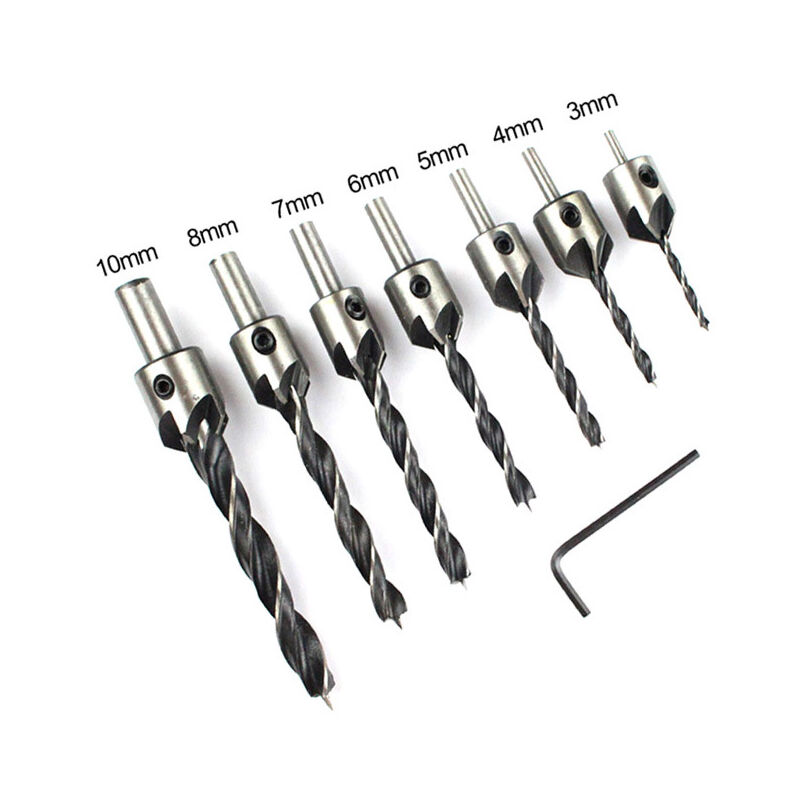 Csparkv - 7pcs hss 5 Fraise Foret Mèche Perceuse Bois Chanfrein 3-10mm Clé