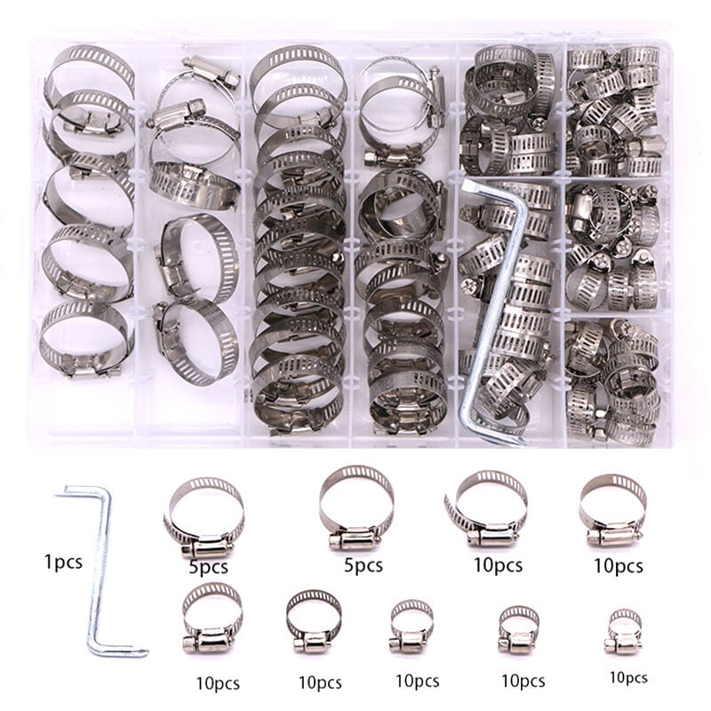 81 Pièces/8-38 mm,Collier de Serrage Réglables, Tuyau Clips, Colliers de Serrage en Acier Inoxydable, Pinces de Tuyau pour Tube A'automobiles,