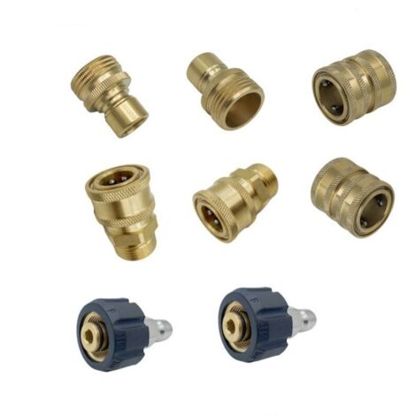 CSPARKV 8PCS Nettoyeur Haute Pression Accessoires, Kit Adaptateur Nettoyeur Haute Pression, Pressure Washer Adapter Set en Laiton pour Tuyaux Et Pompes, M22-14 Robinet Femelle + Fiche 3/8 "