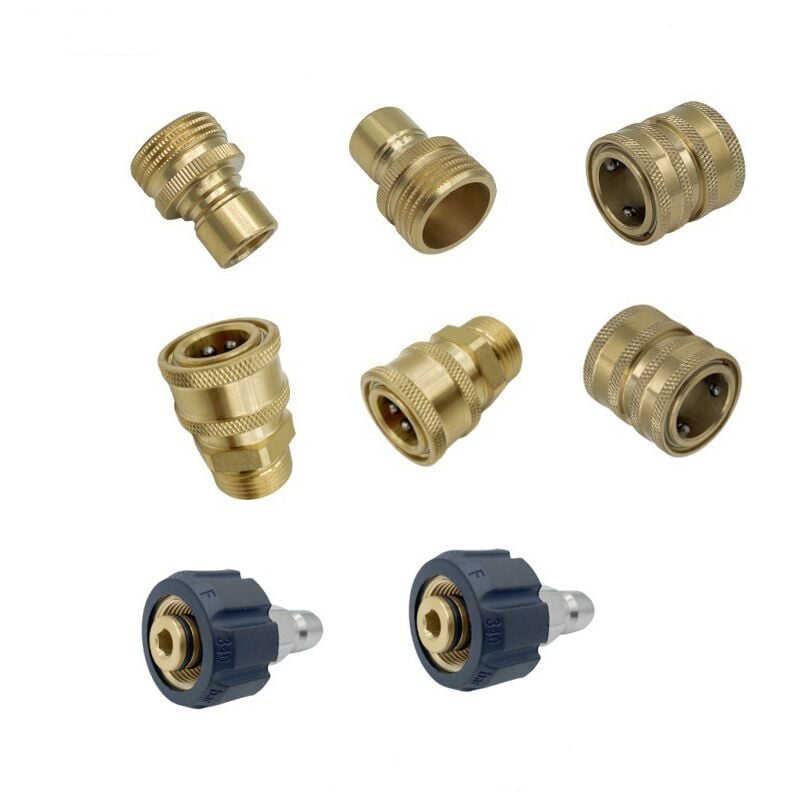 Csparkv - 8PCS Nettoyeur Haute Pression Accessoires, Kit Adaptateur Nettoyeur Haute Pression, Pressure Washer Adapter Set en Laiton pour Tuyaux Et