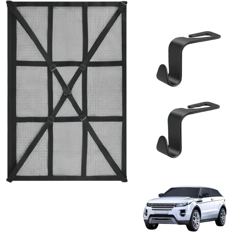 Csparkv - 90 x 65 cm, Filet à bagages de toit de voiture, double couche, avec 2 crochets, filet de rangement universel pour suv, Jeep, van