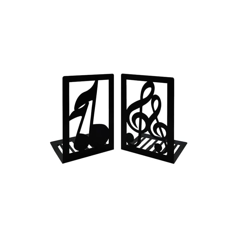 Csparkv - 9x12x17cm Paire de Serre-Livres en métal Noirs avec Note de Musique, mélodie Musicale, Serre-Livres en Fer antidérapant, Support