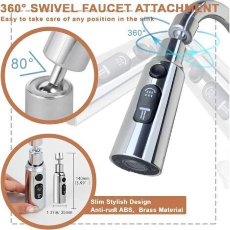 CSPARKV Aérateur de Robinet 3 Modes Rotatif 360° Tête Douchette Evier Cuisine Brise Jet Robinet Cuisine D'eau Pour Robinet Embout Robinet Cuisine Adaptateur Mousseur Robinet G1/2 FM22 M20 M22 M24