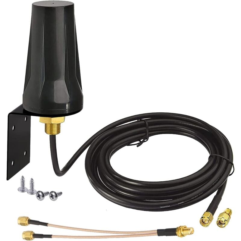 Csparkv - Antenne 4G lte Extérieur sma Mâle 5dBi Support Fixe Imperméable avec Câble Séparateur de sma-f à Double sma-m Compatible avec gsm 3G 4G lte