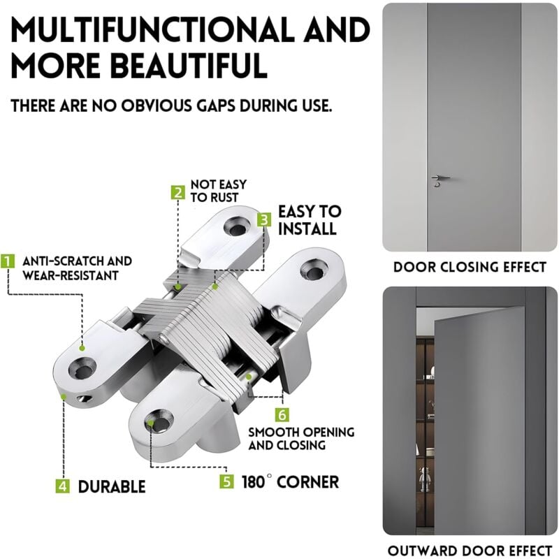 Csparkv - Armoire à arc croisé à charnière cachée pliante 6 pièces, fermeture à charnière invisible, porte de meuble en acier d'angle pliant facile à