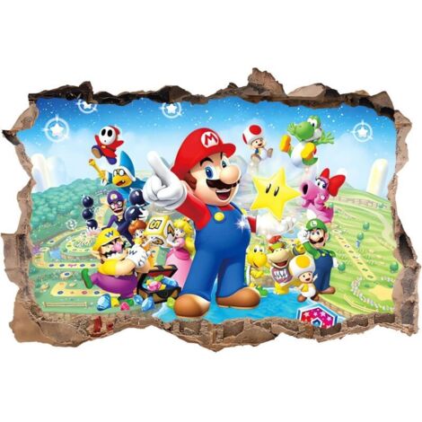 CSPARKV Autocollants Muraux 3D Mario Bros pour Chambre d'Enfant, Décoration Murale, Affiche de Dessin Animé.