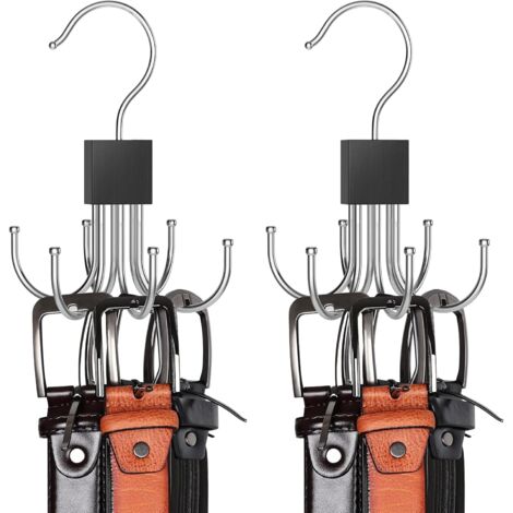 CSPARKV Belt Holder for Closet, 2 Pack 360° Rotatable Tie Rack, Space Saving, Belt Storage, Tie Rack, Maximum Capacity of 32 Belts, Scarf Holder, Multifunctional Bag Holder