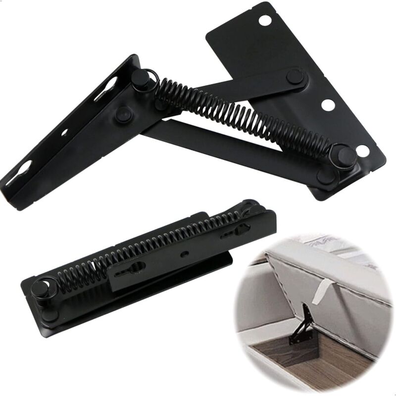 Csparkv - Black 2 Pcs. Spring Lift-Up Fittings Hinge Fitting - Flap Support Cabinet Door Hinges For Folding Sofa, Bed Lid, Furniture Accessories,