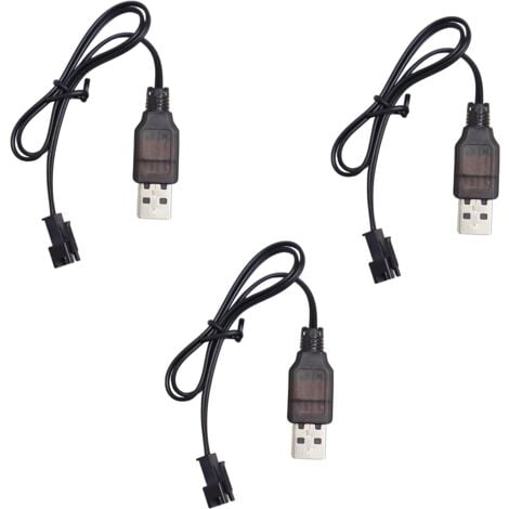 CSPARKV - Cable cargador de batería de litio USB de 3,7 V con enchufe SM-2P, 3 unidades, para batería NIMH/NICD (3S) de 3,6 V, para juguetes de niños, coches, barcos, drones, aviones RC