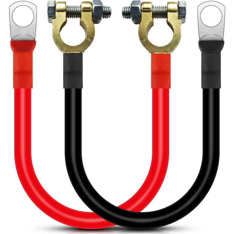 CSPARKV Câble Onduleur de Batterie 30cm avec Connecteurs de Bornes de Batterie 12V-24V 25mm² 3AWG (Max 125A) Câble de Batterie Rouge et Noir pour