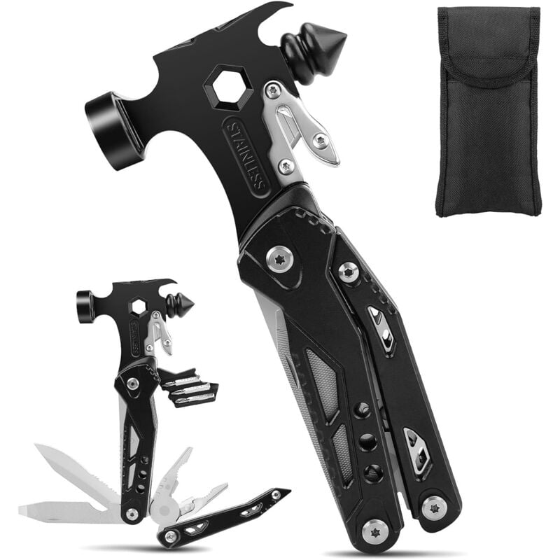 Cadeau Homme,15 en 1 Outil Multifonction en Acier Inoxydable, Gadget pour Survie Camping Accessoires Randonnée,Idée Cadeau Homme,Papa