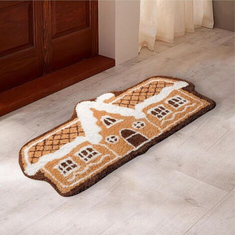 CSPARKV Christmas Welcome Mat Gingerbread House Mat Christmas Rug Christmas Doormat Outdoor Doormat for Gingerbread House Porch Decor Non-Slip Winter Doormat