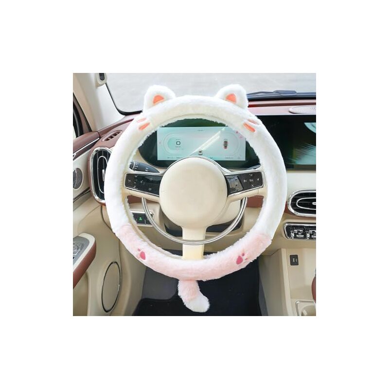 Csparkv - Couvre Volant Voiture Peluche Housse Volant Voiture Universelle15in (38cm) Protection Volant Voiture Peluche Couverture Volant Auto Couvre