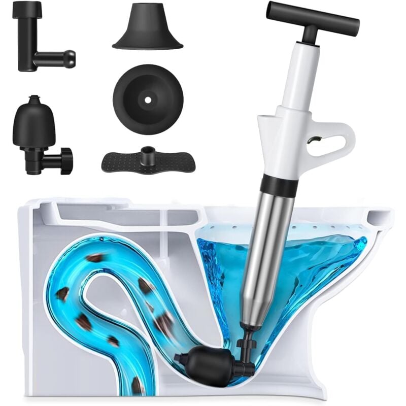 Csparkv - Déboucheur de Toilette à Air Comprimé, Déboucheurs Ventouses avec Baromètre, Ventouse Deboucheur wc avec 3 Têtes de Piston et Gonfleur,
