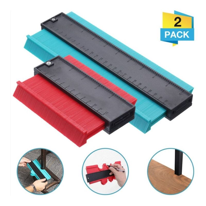 Csparkv - Ensemble de 2 Jauge de contour Gabarit de forme L.25 cm + L.12 cm Cadeau pour Bricolage Menuiserie pose Parquet/Tapis/Carrelage