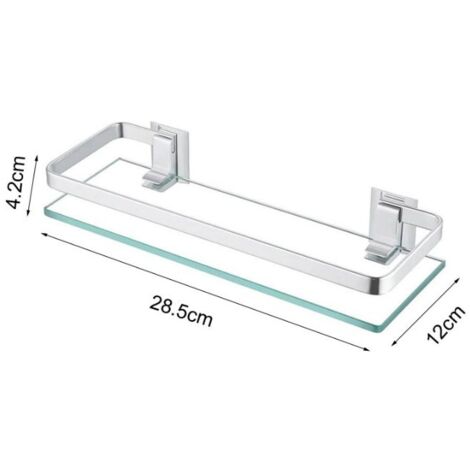 Csparkv – Étagère murale de douche en verre trempé 28.5x12x4.2cm – Acier inoxydable brossé – Installation facile par vis – Rangement pratique salle de bain