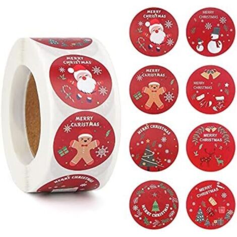 CSPARKV Etiquette Autocollantes Noël 500 pièces. Autocollants de Noël 1 pouce 8 modèles d'étiquettes rondes. Etiquette Autocollantes Noel pour sac enveloppe Décorations d'artisanat de Noël Articles de