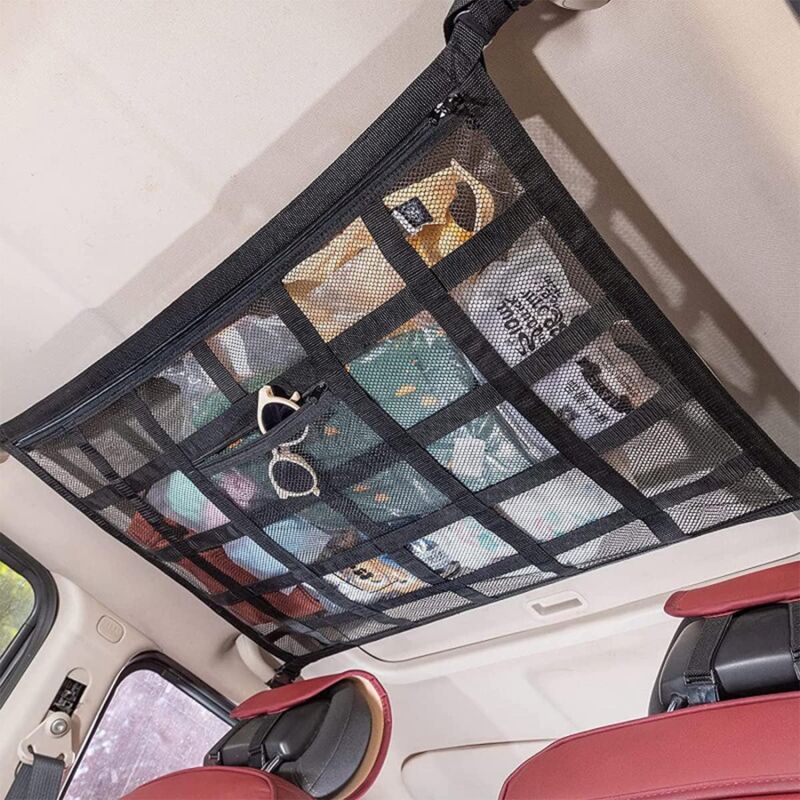 Csparkv - Filet de Rangement pour Toit Voiture, Voiture Organiseur Sac, Universel Maille Sac pour Toit de Voiture Intérieur Filet Élastique, Noir