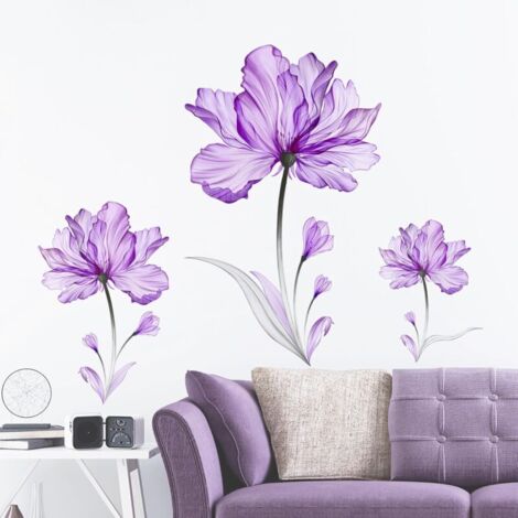 CSPARKV Fleurs Violettes Sticker Mural Fleurs Plante Autocollant Mural Autocollant D'Art Mural Amovible pour Salon Couloir Chambre Bureaux Salle de Bains Décoration Murale