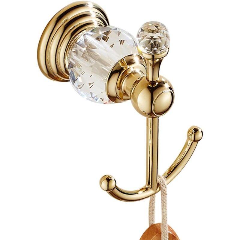 CSPARKV Gold Coat Rack 2 Hooks Crystal Towel Holder Wall Mounted Clothes Hook, Bathroom Accessories Toilet Decorative