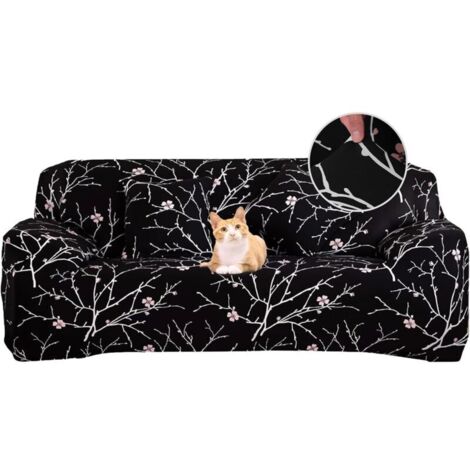 CSPARKV Housse de Canapé Extensible 3 Place Couverture Canapé avec Accoudoirs Moderne Couvre Canapé Elastique Universelle Revêtement de Canapé Housse de Protection,Fleur Noir