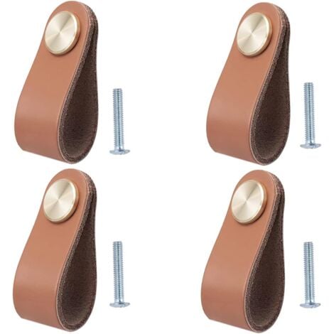 CSPARKV Juego de 4 tiradores de cuero para muebles, tiradores de puertas de armarios, tiradores de cuero para cajones, tiradores de muebles vintage para armarios, tocadores, cocinas y baños