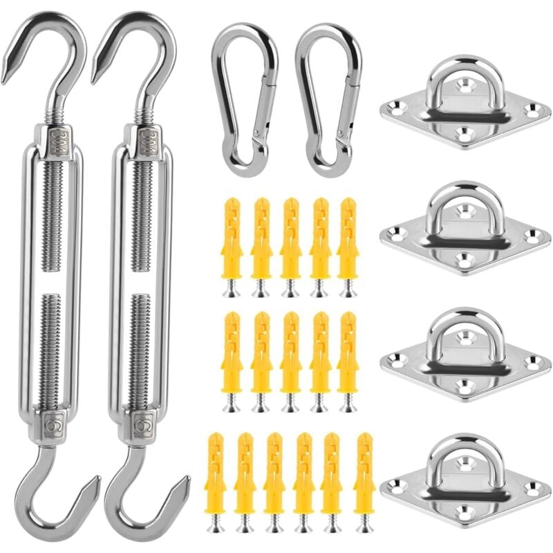 Kit Fixation Voile D'ombrage, Kit de Fixation pour Voile D'ombrage, Voile D'ombrage Fixations, Kit D'installation de Pare-Soleil en Acier Inoxydable