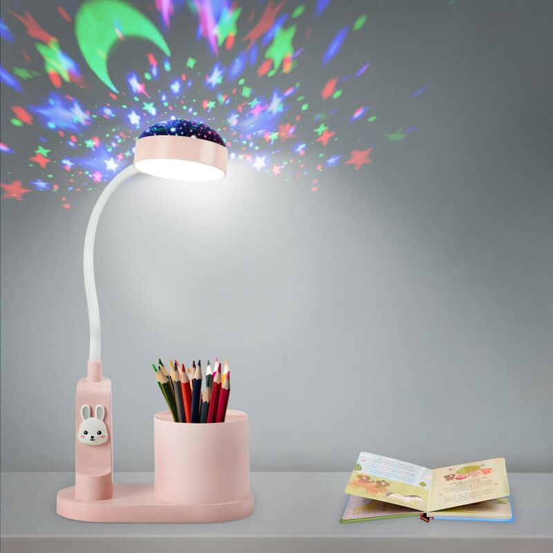 Csparkv - Lampe de bureau enfant - Lampe de chevet avec porte-stylo - Lampe de table ciel avec changement de couleur automatique - Lampe de lecture