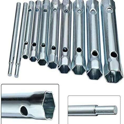 CSPARKV Lot de 10 Clés Tubulaires 6 à 22 mm, Clés à Tubes, Clés à Bougie pour Visser la Bougie, Démontage/Montage de Robinetterie et Mitigeurs, Dévisser des Boulons Inaccessibles