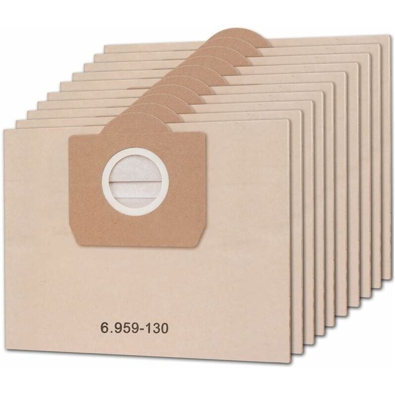 Lot de 10 sacs d'aspirateur pour Karcher 6.959-130.0 WD3 WD3P MV3 A2204 A2254 A2604 Sacs Filtrants en Papier de Rechange pour Aspirateur Wet & Dry,