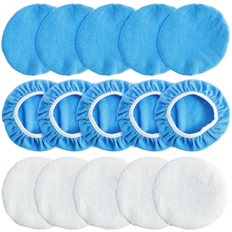 Csparkv - Lot de 15 bonnets de polissage 200 mm pour capot de voiture - 10 microfibres et 5 pelotes de laine pour polissage de voiture, meubles,