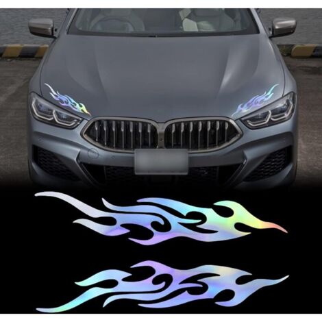 CSPARKV Lot de 2 autocollants réfléchissants de flamme de 40 cm pour voiture, course de flammes, rayures sportives, pour chariot de golf, vinyle imperméable, décoration pour carrosserie de voiture, ca