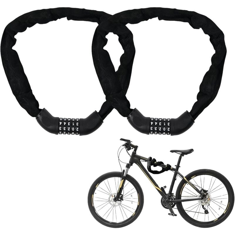 Csparkv - Lot de 2 cadenas à combinaison pour vélo - 90 cm - Haute sécurité - Avec 5 codes numériques - Chaîne antivol pour vélo, moto, scooter - Noir