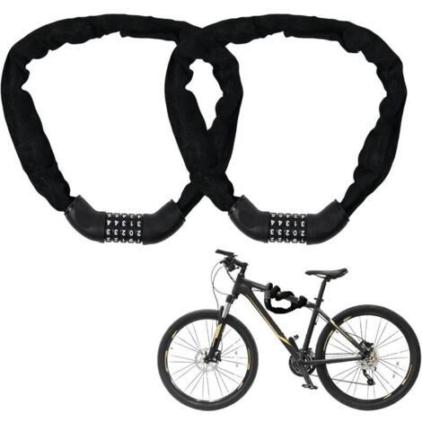 CSPARKV Lot de 2 cadenas à combinaison pour vélo - 90 cm - Haute sécurité - Avec 5 codes numériques - Chaîne antivol pour vélo, moto, scooter - Noir