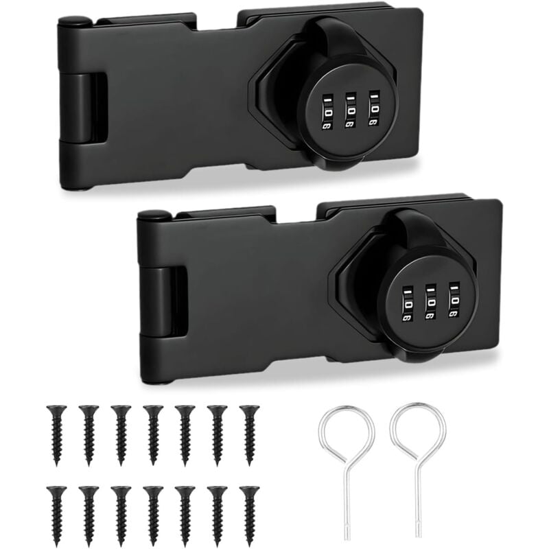 Csparkv - Lot de 2 cadenas à combinaison verrouillable à 3 chiffres avec vis Serrure à mot de passe mécanique pour armoire, placard, porte de grange