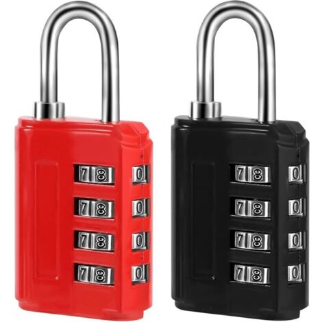 CSPARKV Lot de 2 Cadenas Code 4 Chiffres, Cadenas Valise Avion Petit Cadenas a Code College Métal pour Casier Bagage Gym (Rouge, Noir)