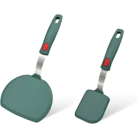 CSPARKV Lot de 2 spatules à poisson flexibles en silicone - Spatules fendues pour crêpes antiadhésives - Résistantes à la chaleur (vert)