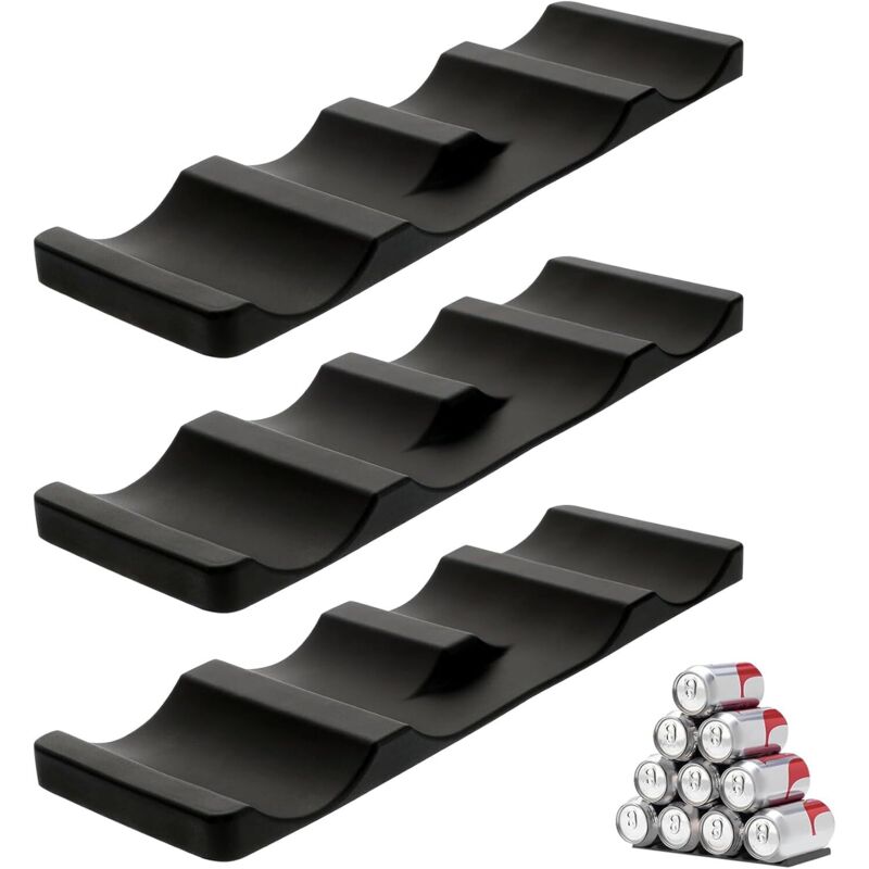 Lot de 3 porte-bouteilles pour réfrigérateur - Antidérapants - Empilables - Pliable - Pour le stockage de bière, de boissons, d'eau minérale (noir)