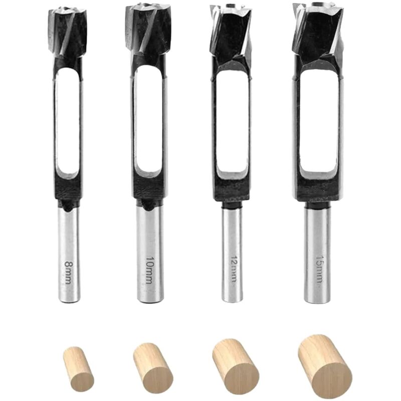 Csparkv - Lot de 4 Coupe-trou pour bois, foret tenon, foret profond, pour le travail du bois, la fabrication de meubles (8/10/12/15 mm)