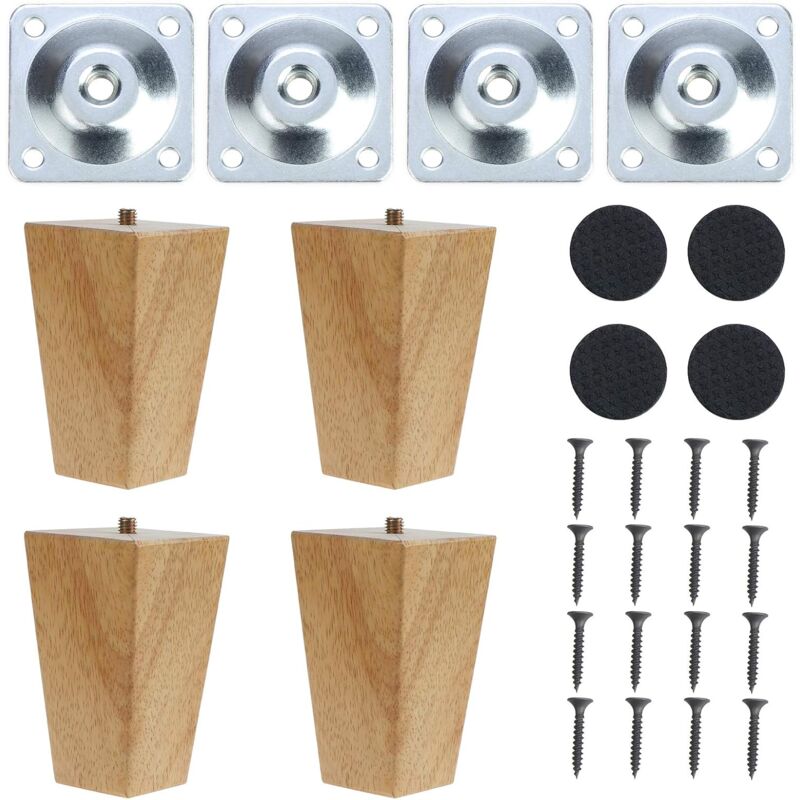 Csparkv - Lot de 4 pieds de meubles carrés coniques en bois massif pour meubles, armoires, ottomans, canapés, commodes