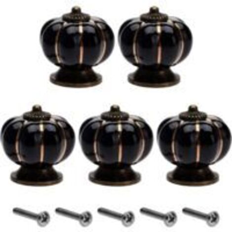 CSPARKV Lot de 5 boutons de tiroir vintage 40 mm, poignée en céramique, bouton de porte d'armoire, bouton citrouille pour armoire, buffet, commode, cuisine - Noir