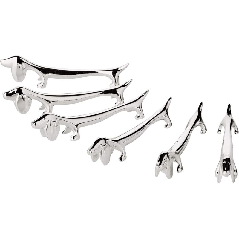 Csparkv - Lot de 6 Chiens Messerbank, Longueur 9 cm, Argent plaqué Noble, résistant au ternissement