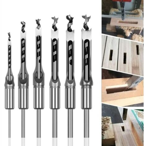 CSPARKV Lot de 6 Forets à bois trou carré Bédanes Creux en Acier Outils Set pour travail du bois Foret a trou carre Foret Trou de Perçage Mortaiser Burin 6,4/8/9,5/12,7/14/16mm Mèches Trou Carré