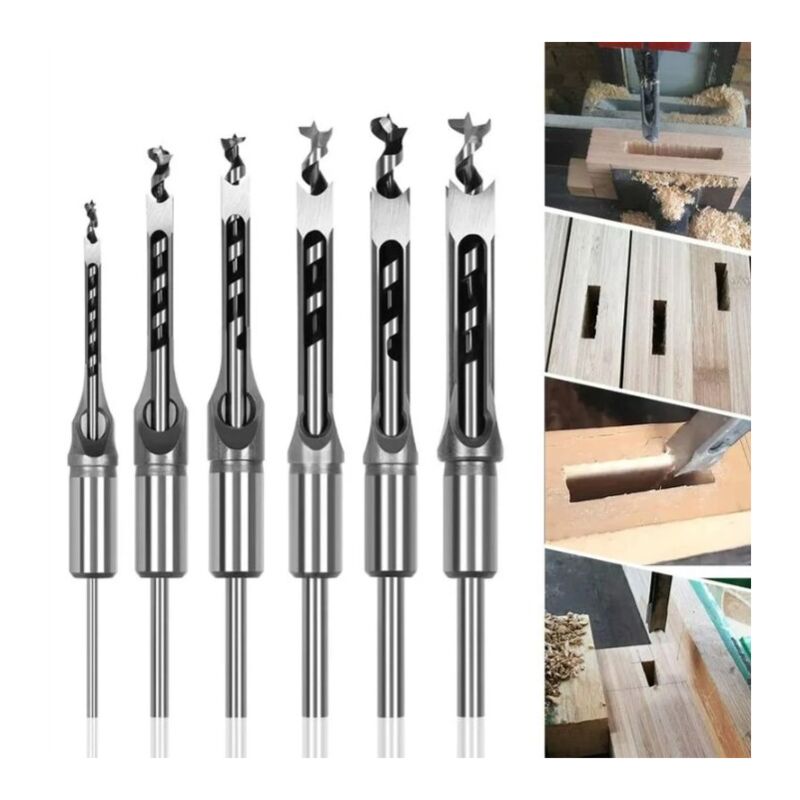 Csparkv - Lot de 6 Forets à bois trou carré Bédanes Creux en Acier Outils Set pour travail du bois Foret a trou carre Foret Trou de Perçage Mortaiser