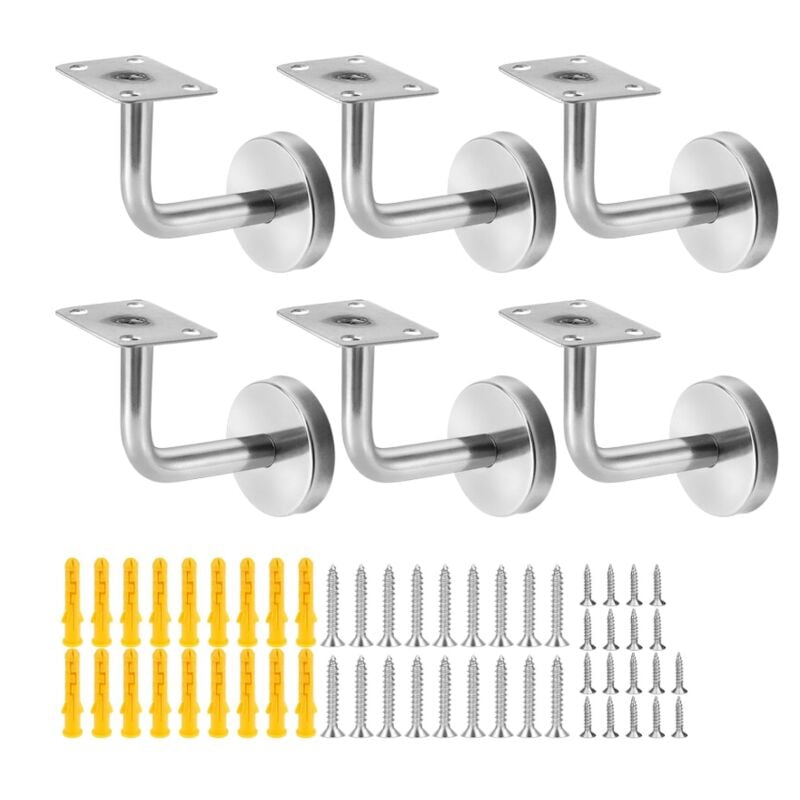 Csparkv - Lot de 6 supports de main courante en acier inoxydable - Fixation murale - Pour couloir - Barre de support - Rampe d'escalier Envoyer des