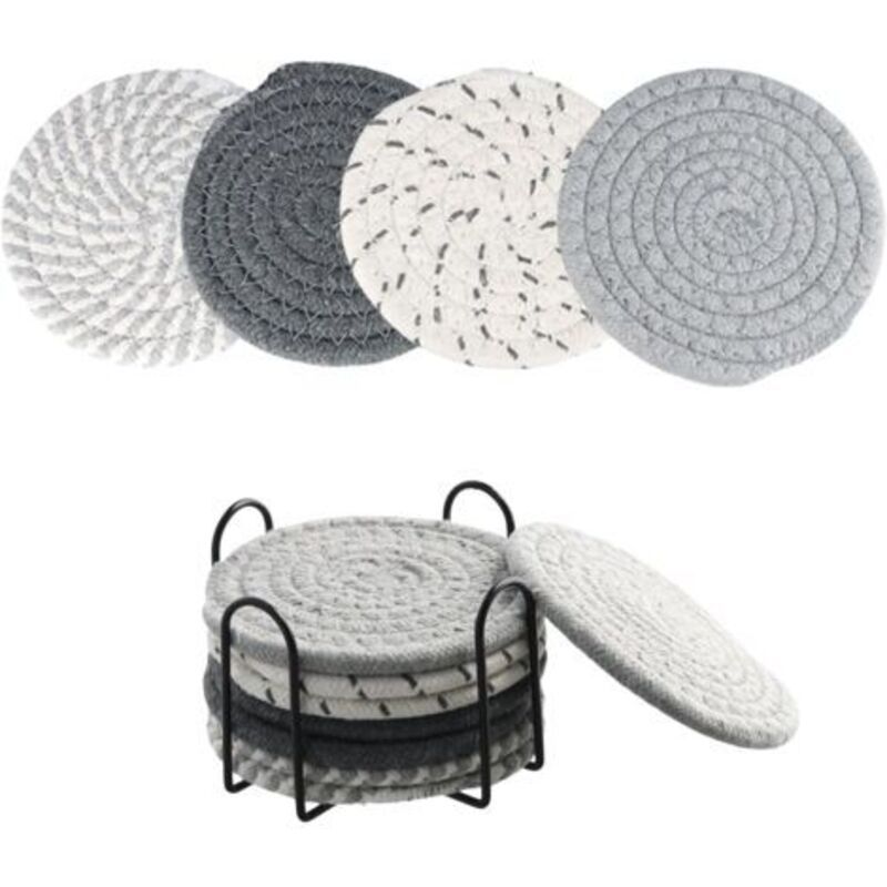 Csparkv - Lot de 8 Dessous de Verre avec Support, sous-Verres absorbants en Coton, Dessous de Verre tressé Rond, Dessous de Verre bohème, Dessous de